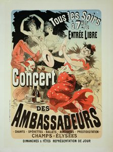 Reprodução de um cartaz anunciando um &39;Concerto de Embaixadores&39;, Champs Elysees, Paris, 1884